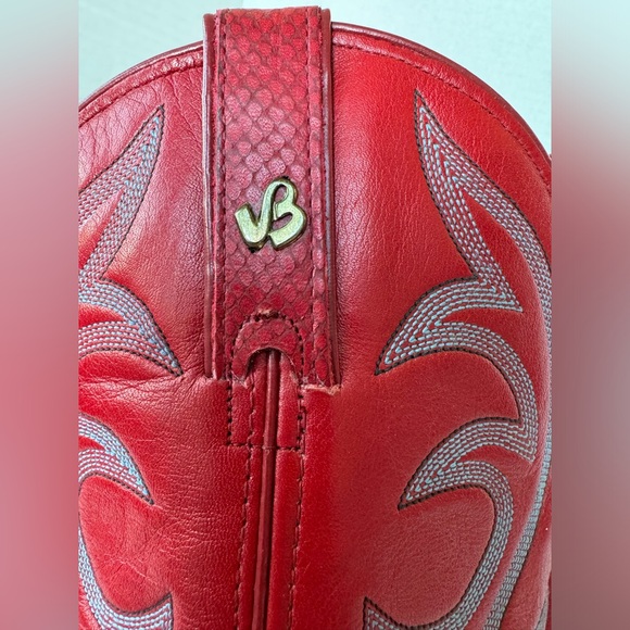 Vintage 80s Jeenz Bootz Red Leather Heel Cowboy Cowgirl Boots Size 7.5 *Flaws - Picture 7 of 13